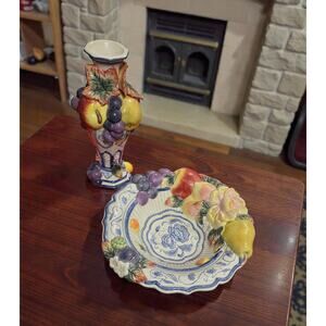 Fitz and Floyd Classics Ambrosia Collection Bowl and Bud Vase Set Vintage EUC